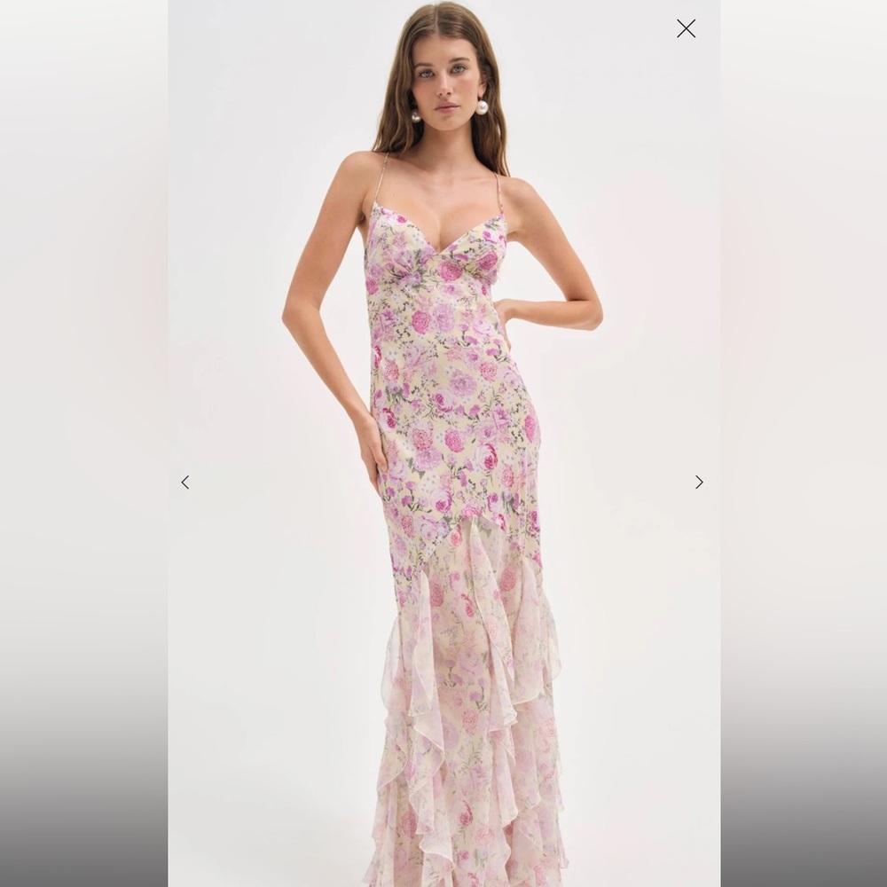 For Love and Lemons Floral Pink Maxi backless Dress